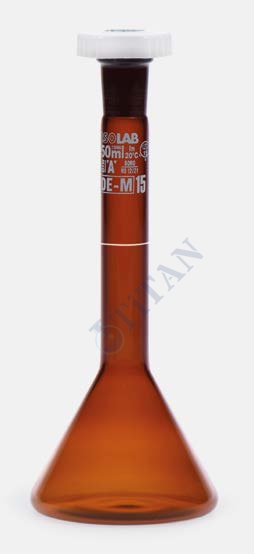 ISOLAB - 013.15.001 balon joje - trapezoidal - amber - A kalite - grup sertifikalı - beyaz skala - 1 ml - NS 7/16 (2 adet / paket)